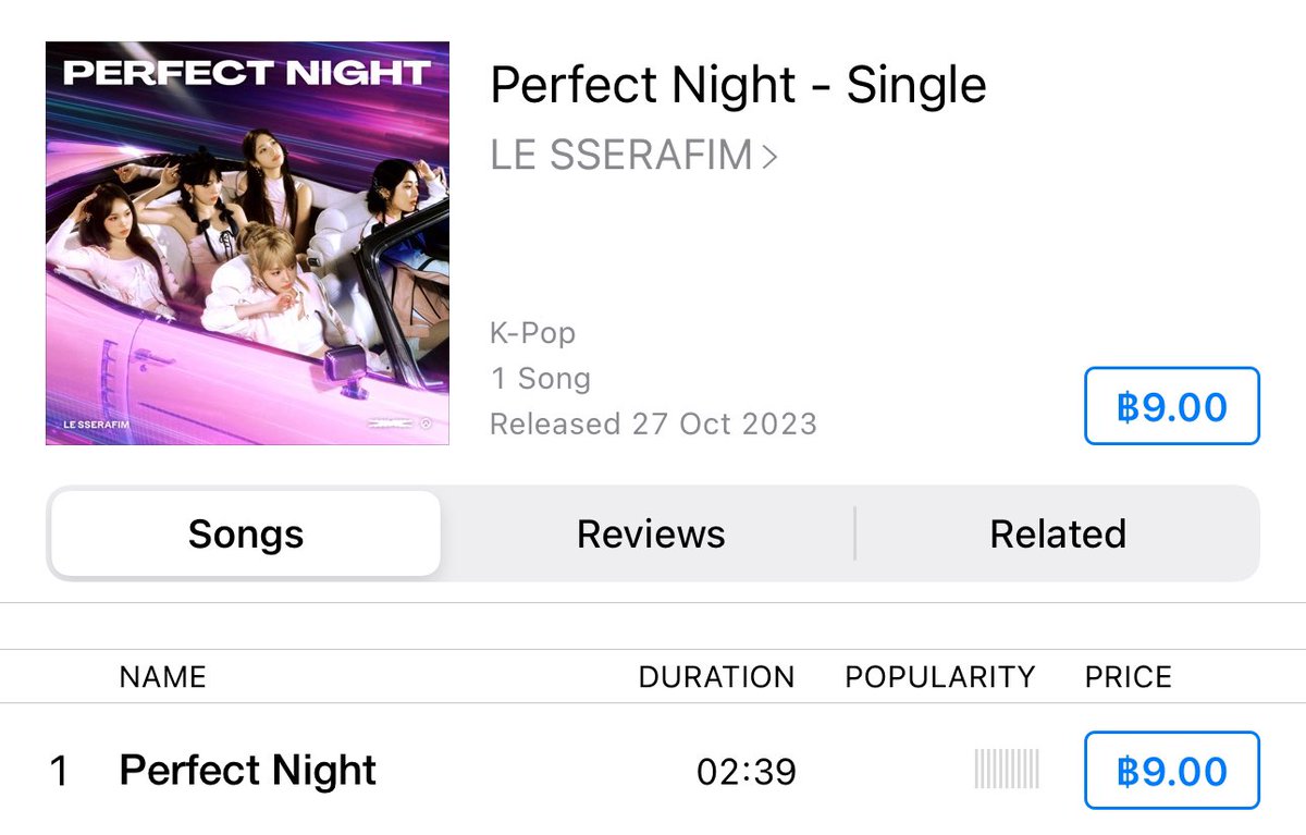 Bee_amz's tweet photo. ช่วยกันซื้อเพลงใน itunes กันได้นะคะ เพลงละ 9 บาทเอง ถูกกว่าน้ำเปล่าบางร้านอีก 🤣🥹
#PerfectNight_OutNow
#LESSERAFIM_PerfectNight https://t.co/NTf0BJhcNC