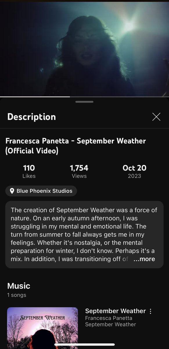 Thank you guys for nearly 2k views on September Weather. No promotional aid, all just you guys. Thank you lovely humans for joining me on this trippy hippie ride💜🔮 
This was a special one, so I’m thrilled you guys are loving it🥲

Watch it here: youtu.be/v10-0dnzI-M?si…