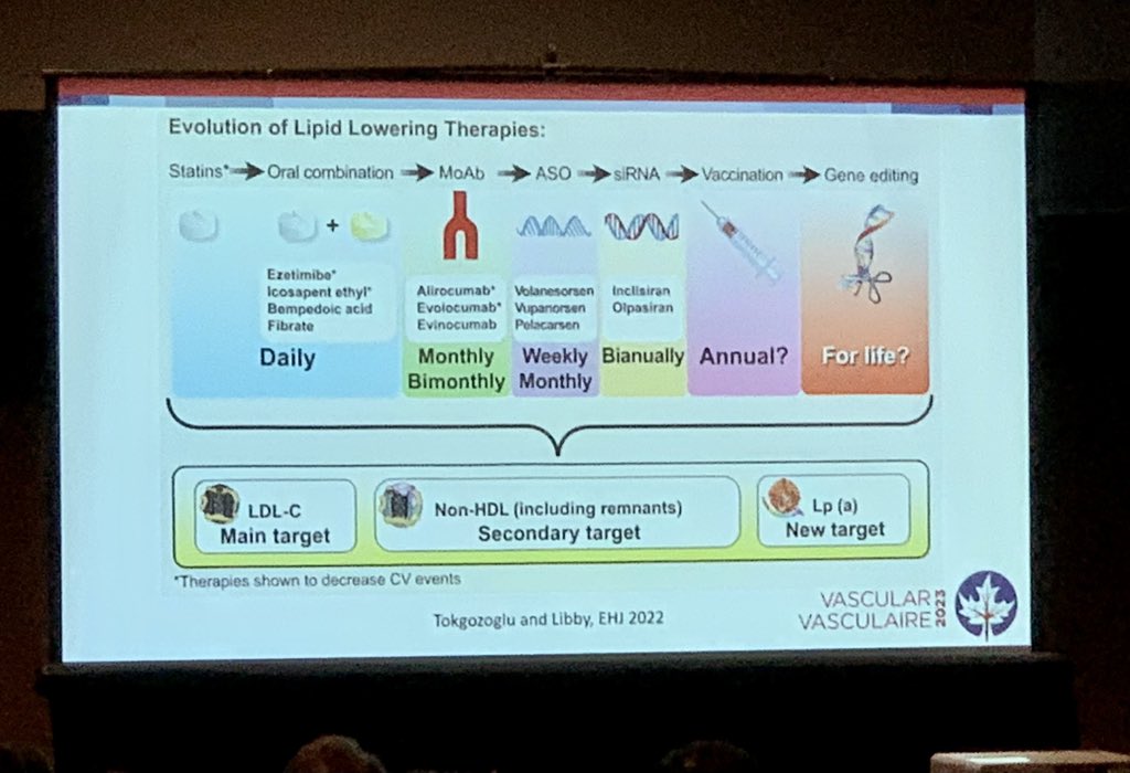 Terrific talk today by the one and only @GBJohnMancini1 on future pharmacotherapies for vascular disease with a focus on dyslipidemia
#VASC23 #CCCongress @SCC_CCS 🫀