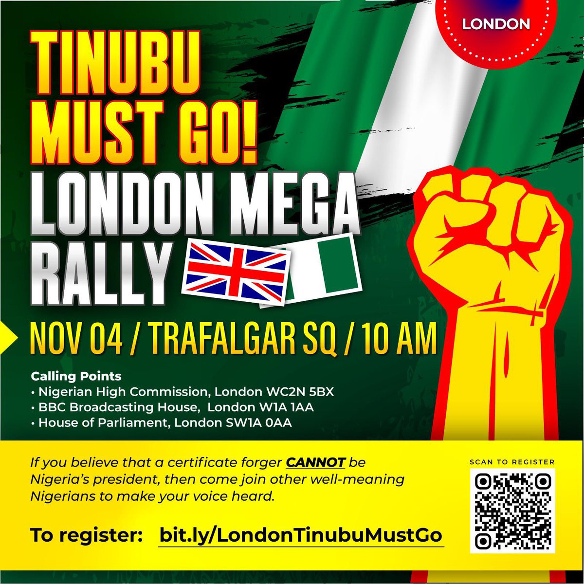 This protest about to happen in London must be hurting the Nigerian police cartel and the DSS. They can’t go there and arrest anybody. Worst of all, it will happen at the British High Commission, BBC headquarters and British House of Parliament. 

Even BATidiots in London can’t