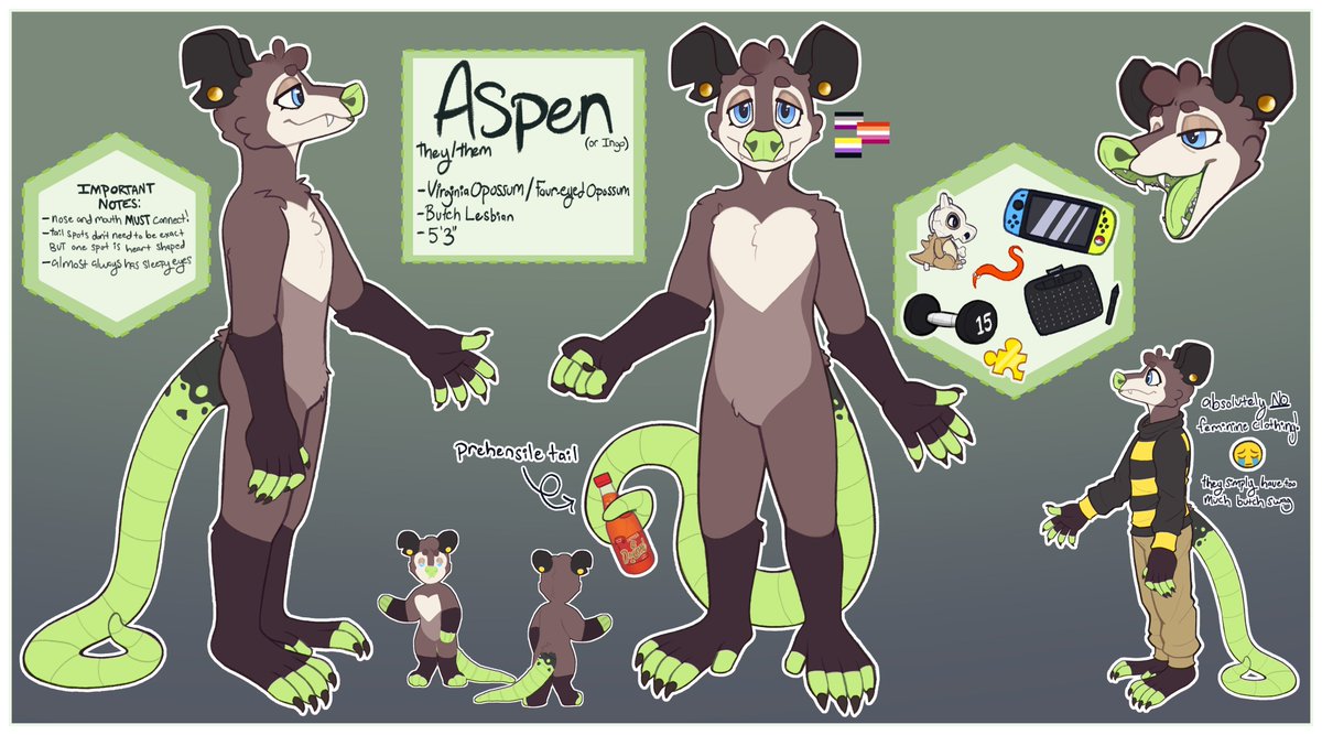 ingodingo_'s tweet image. updated my fursona&apos;s ref sheet!🌿🤎