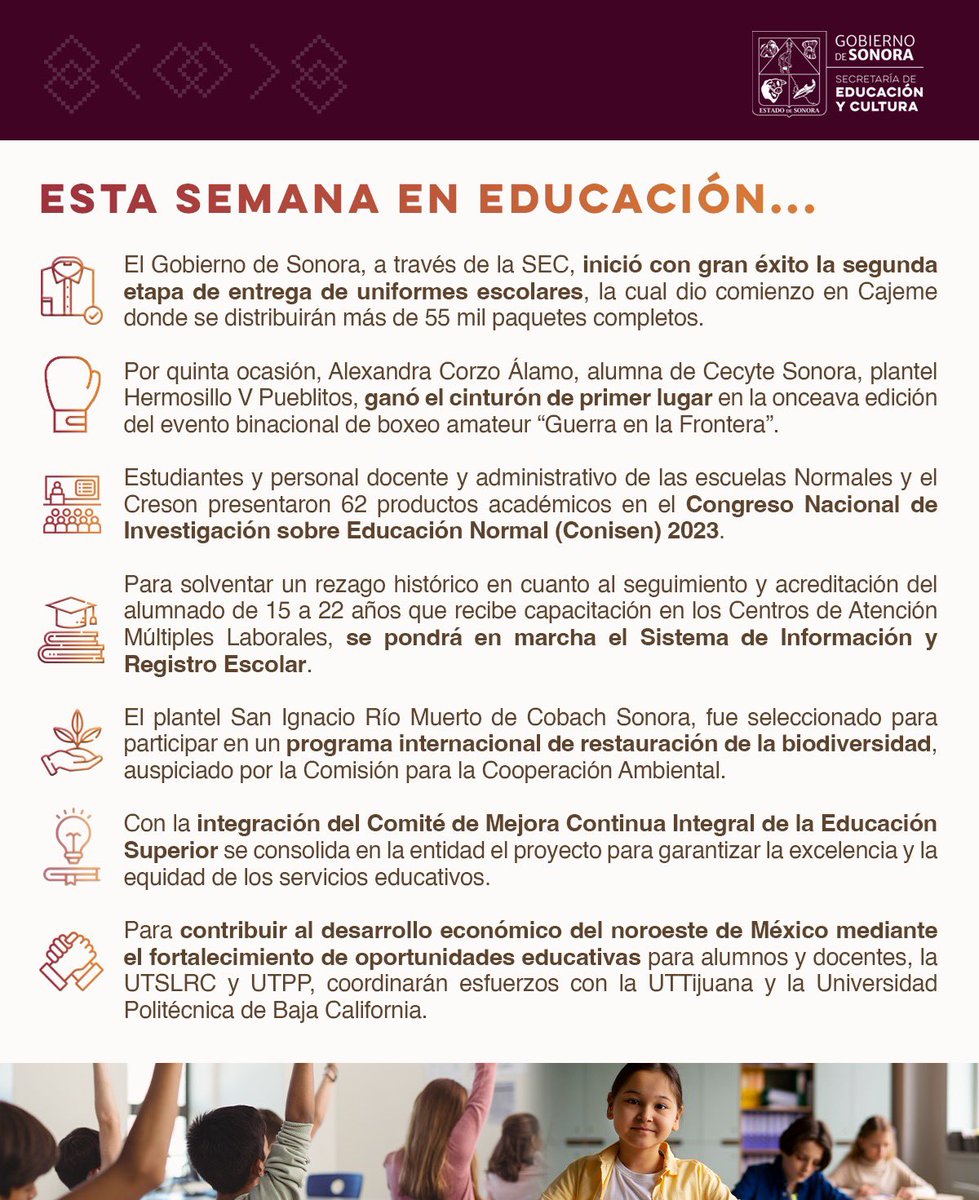 SECSonora's tweet photo. Esta semana en #Educación 📚

➡️ @gobiernosonora 
➡️ @CecytesSonora 
➡️ @cresonsonora 
➡️ @CecytesSonora 
➡️ @cobach_sonora 
➡️ @UTSLRC3 
➡️ @UTPuertoPenasco https://t.co/5ej5O9QhdL