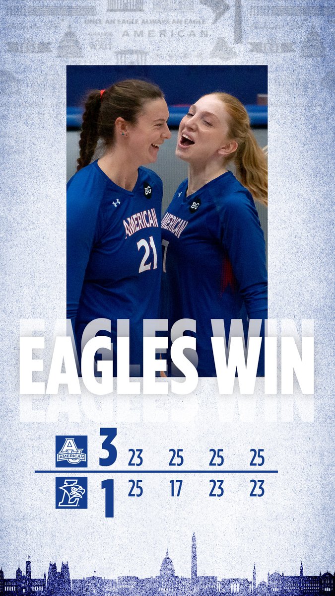 AU_Volleyball's tweet photo. It got close in the final stretch, but the Eagles were able to get the job done for their fourth straight victory! 

Zeynep Uzen came away with her sixth straight double-double, and now ranks fourth all-time at AU with 1,628 kills. 🔥

➡️ https://t.co/p6Lk0fqTfV https://t.co/sQBARxTAn6
