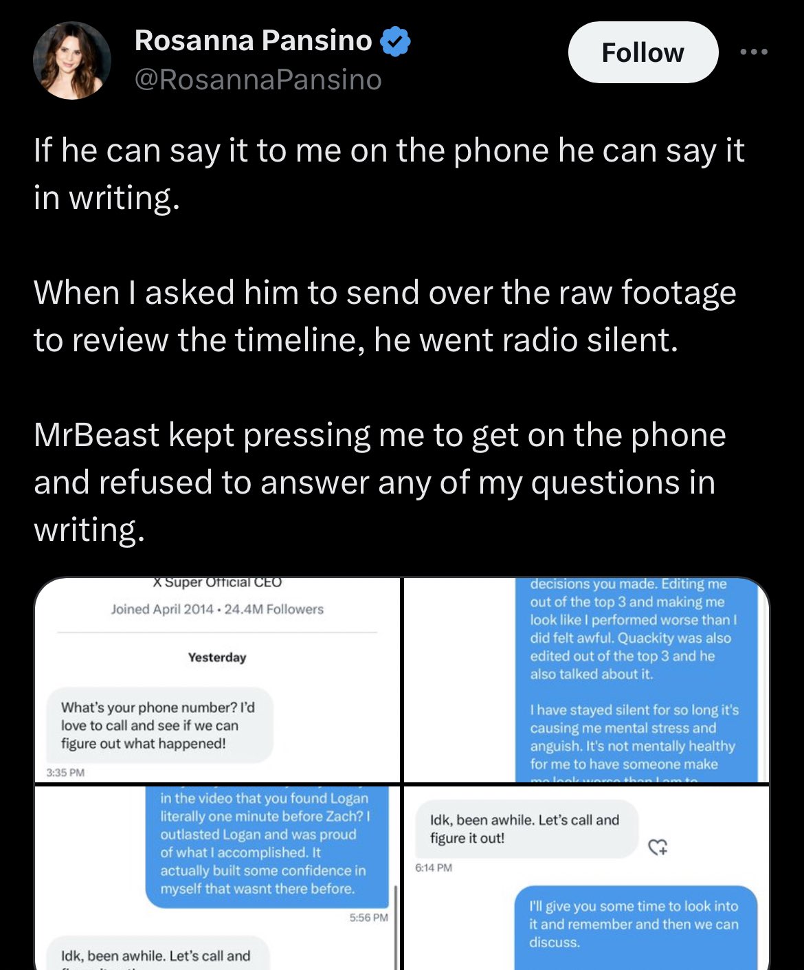 DramaAlert on X: “MrBeast’s DMs LEAKED by Rosanna Pansino after he 