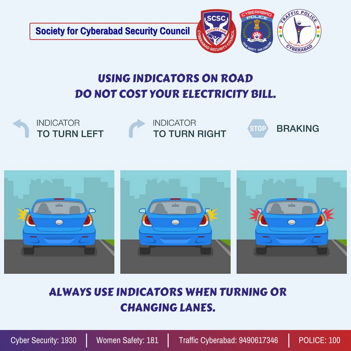 SCSC_Cyberabad's tweet photo. ๐๐จ Keep the Road Lit with Indicators! ๐ก๐
Let's make signaling a habit, not an option.
Signal your moves and let everyone know where you're heading! ๐๐ก
#RoadSafety #TurnIndicatorsOn #SafeDriving #TrafficEtiquette #DrivingTips #BeConsiderate #SignalForSafety https://t.co/NK8rOTvsd2