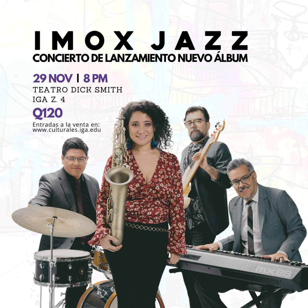 ¡Les tenemos una excelente noticia! 
El quinto álbum de Imox Jazz estará disponible en todas las plataformas de streaming a partir del 1/Nov!
Además lo estaremos celebrando con un concierto en el 29/Nov 8 p.m. en IGA #ApartaLaFecha #ImoxJazz
<a href="/victuxgt/">Victor Arriaza</a> @rosse440 <a href="/simonpedrowski/">simonpedrowski</a>