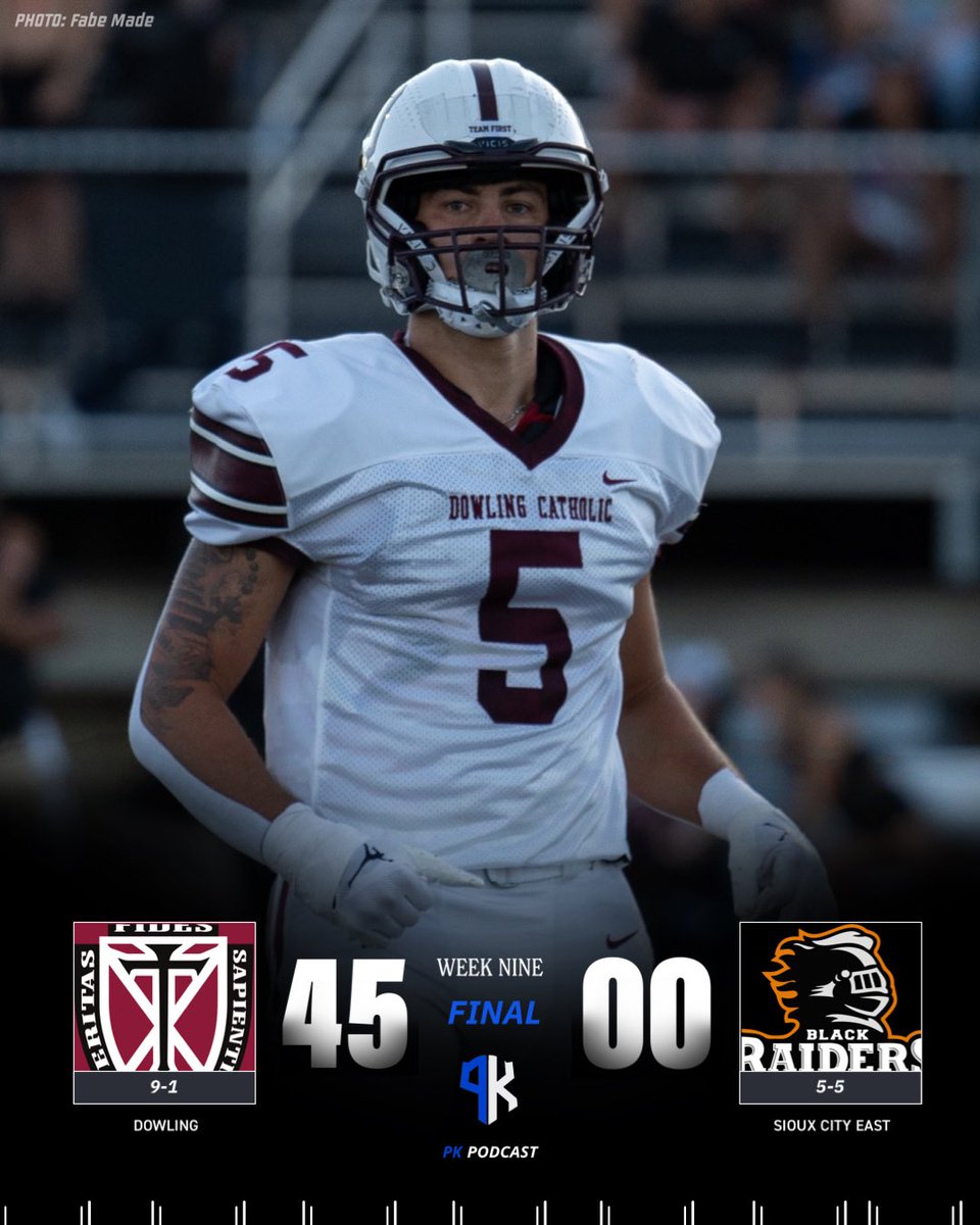 pk_erredge's tweet photo. 𝗙𝗜𝗡𝗔𝗟 𝗦𝗖𝗢𝗥𝗘

Dowling defeats Sioux City East in dominant fashion 🔥

The Maroons improve to 9-1 and face the winner of Ankeny vs Johnston. https://t.co/CrpqedTFbm