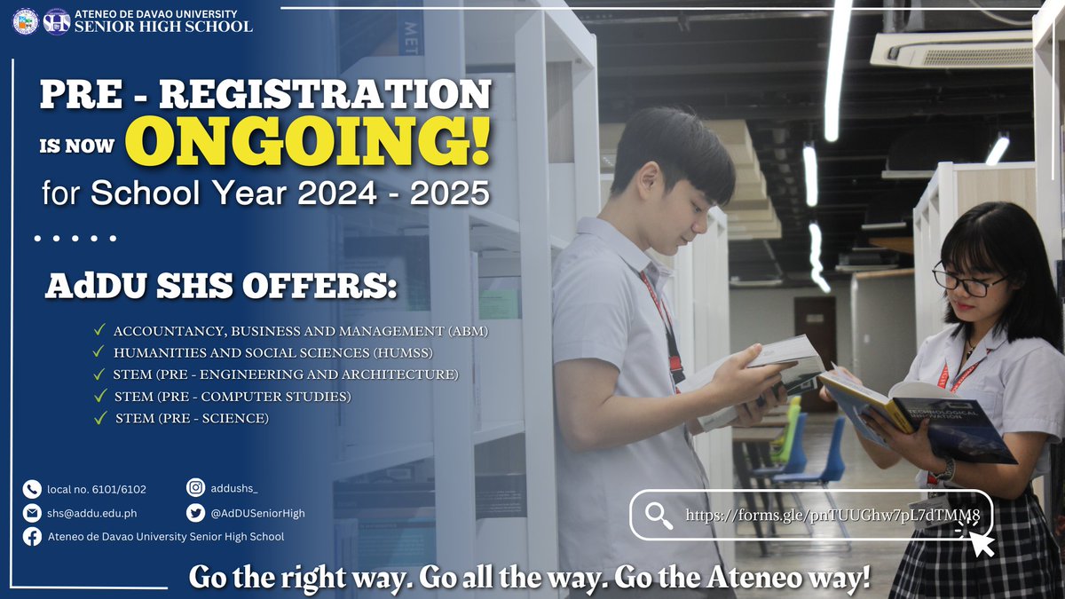 AdDUSeniorHigh's tweet photo. Pre-registration for School Year 2024 - 2025 is NOW OPEN!                           

 Pre-register online by clicking the link provided.  https://t.co/bumIbjCADl…………………………………………                

#AdDUSHS https://t.co/qsbrk6bIgl