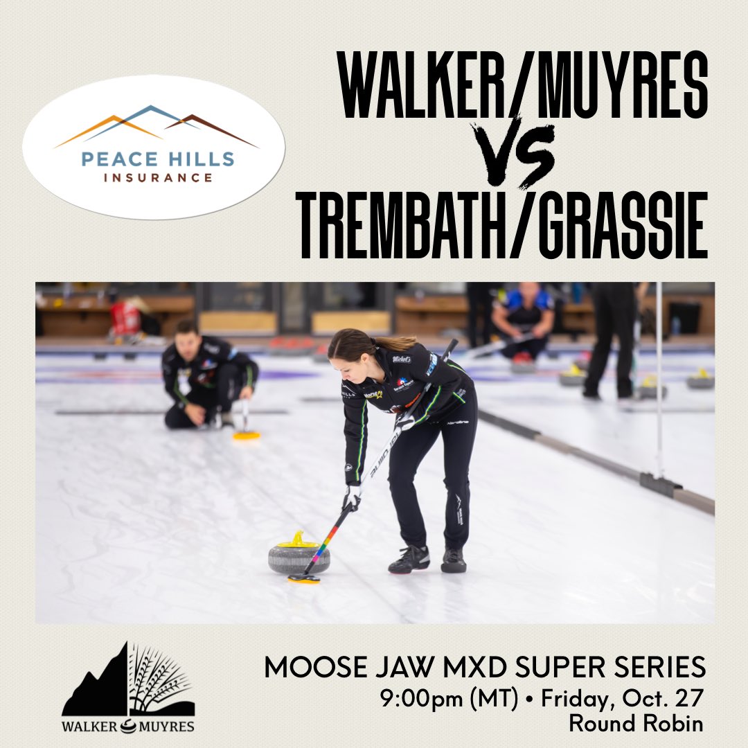 walkermuyres's tweet photo. Third and final game of the day for us is coming up at 9pm (MT)!
Live scoring vs Trembath/Grassie:
https://t.co/jCxr8DeIBM
#curling #WalkMuyWay #PeaceHillsInsurance https://t.co/OWAbeKuUHh