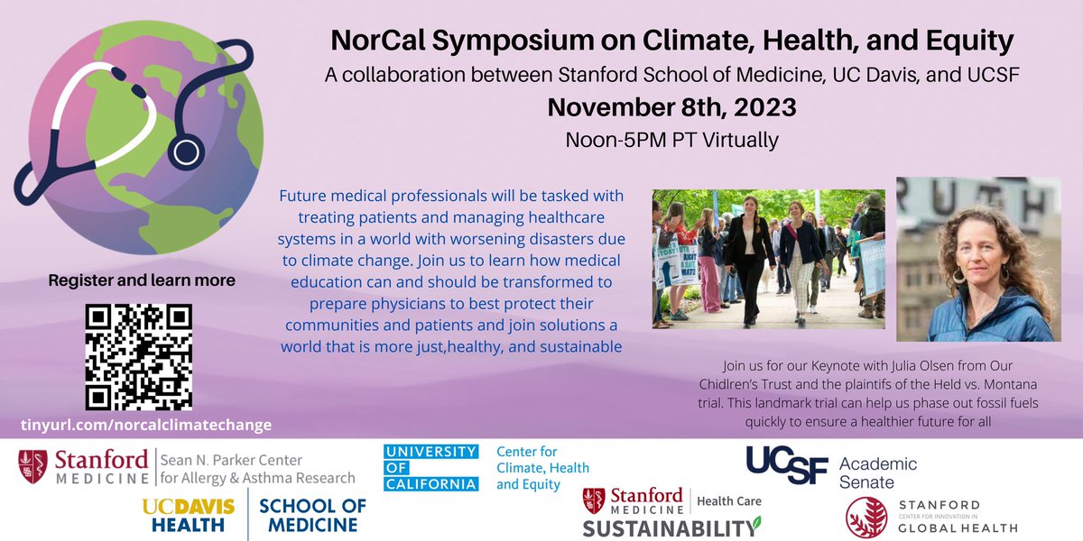 Register now for the 4th Annual NorCal Symposium on Climate, Health, and Equity! @youthvgov’s Julia Olsen is our keynote and this year we’re going to deep dive on how we build medical curriculum centered in #climatejustice & #climateaction tinyurl.com/norcalclimatec…