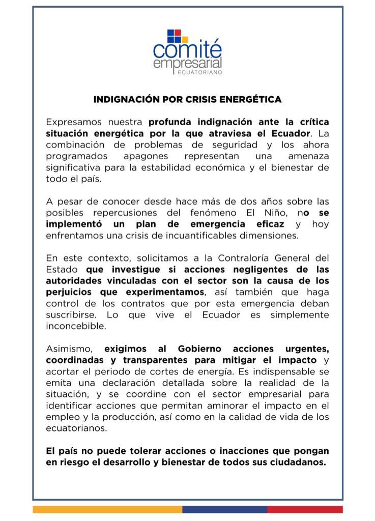 CeEcuatoriano's tweet photo. INDIGNACIÓN POR CRISIS ENERGÉTICA https://t.co/cQVTdw3vAm