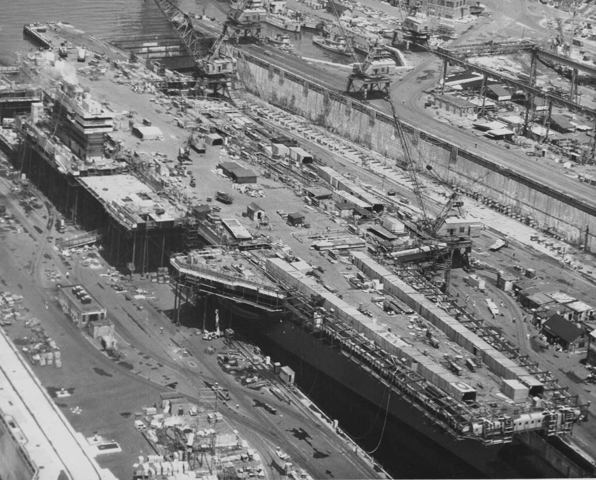 Boneyardsafari's tweet photo. Per request, USS Constellation CVA-64 under construction, at the New York Naval Shipyard, Brooklyn, N.Y., in October 1960. #ussconstellation #cva64 #cv64 #navalsafari #aviationsafari #aviationpreservation #boneyardsafari https://t.co/4DyUhogKta