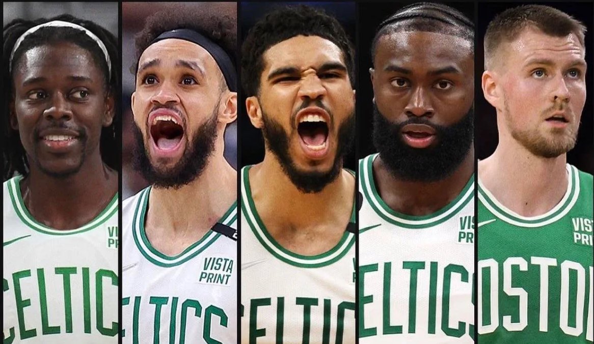 Celtics_Junkies's tweet image. Derrick White:
28 points - 6 rebounds - 3 blocks

Jaylen Brown:
27 points - 6 rebounds 

Jayson Tatum:
22 points - 8 rebounds - 5 assists

Jrue Holiday:
17 points - 10 rebounds - 7 assists

Kristaps Porzingis:
17 points - 9 rebounds - 3 steals

THAT STARTING FIVE 🔥
