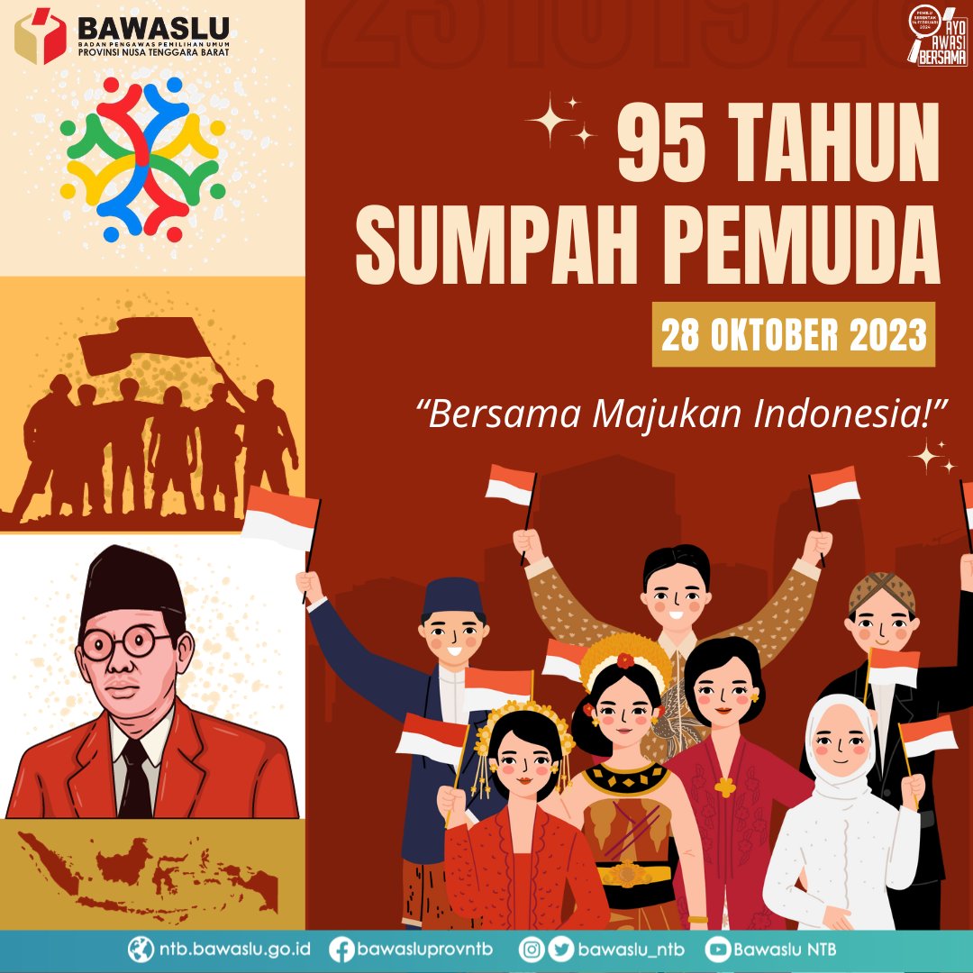 Selamat memperingati 95 Tahun Sumpah Pemuda, 28 Oktober 2023.

Mari bersama majukan Indonesia!

#AyoAwasiBersama #SumpahPemuda