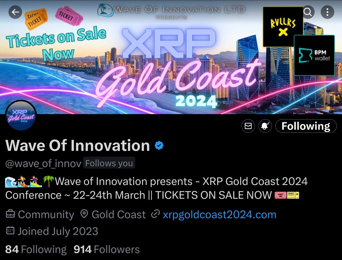 JustWazzaXRP's tweet photo. Can we get @wave_of_innov to 1000 followers? It's a simple task that I will leave in your capable hands. #XRPGoldCoast2024 Tickets ๐ on sale NOW!
๐๐๐ just follow @wave_of_innov FFS https://t.co/5KdeSCfjf8
