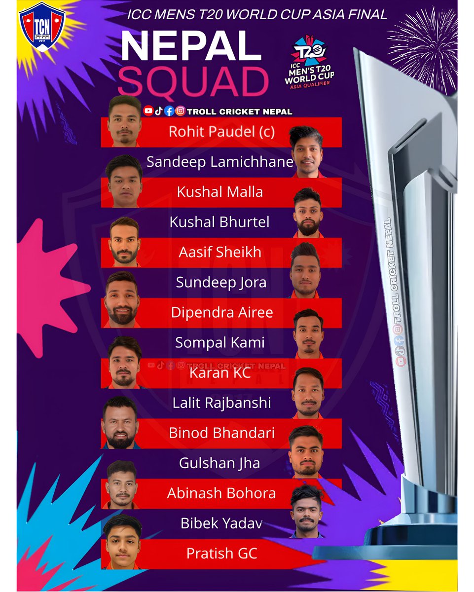 TrollCricketnpl's tweet photo. These 15 warriors will take us to our 2nd World Cup! 

We Believe! ♥️🇳🇵🙏 https://t.co/e3yTSrdqLc
