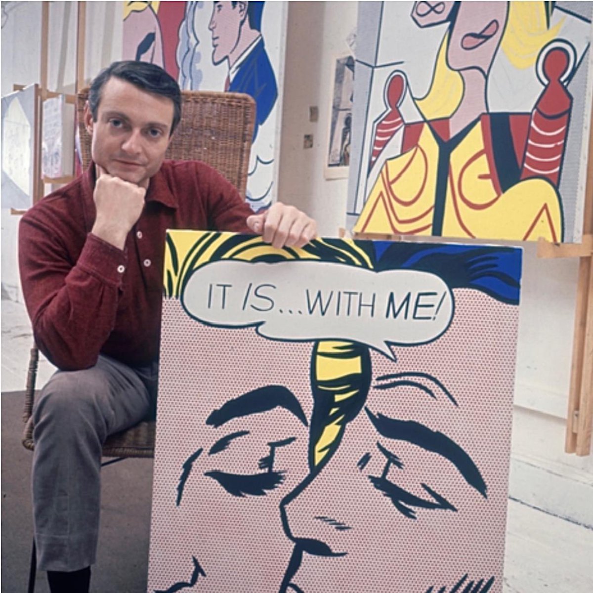 Happy Heavenly Birthday to Roy Lichtenstein: pop art icon, abstract impressionist, sculptor, innovator; with a shot of satire in his work inspired by comic books, cartoons & advertising imagery.🎂#roylichtenstein #happybirthday #newyorkartist #popart