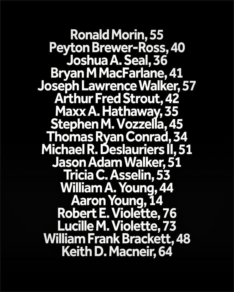 Names have been released of the fallen by mass murderer #RobertCard  let's remember the innocent and all the ones who were injured and not the killer who took the cowards way out. Until all the government cares about the citizens and not #NRABloodMoney  this will continue.