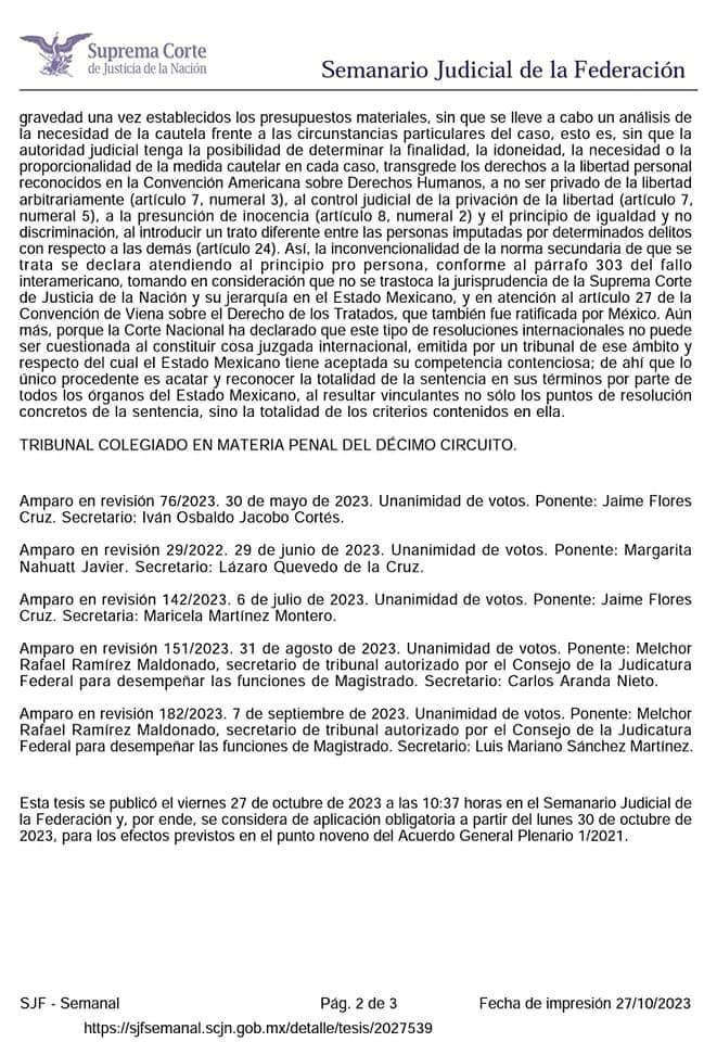 renatogironloya's tweet photo. ¡Se estableció, vía jurisprudencia por reiteración, la inconvencionalidad de la Prisión Preventiva Oficiosa desde la norma penal secundaria! "Se veía venir" https://t.co/LFzvDWAqjm