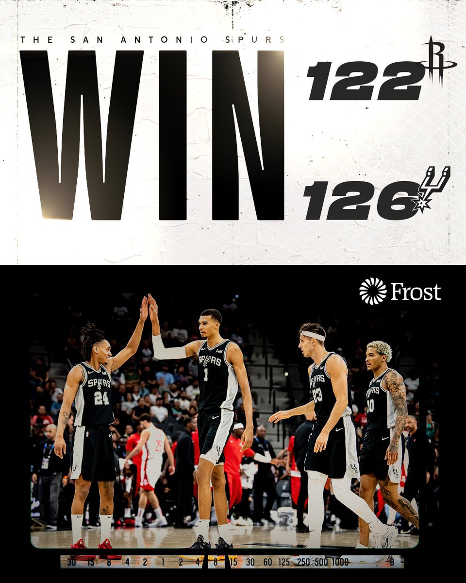 spurs's tweet photo. First W of the season ✅

#PorVida | @FrostBank | #sponsored https://t.co/aLcfrD6YFF