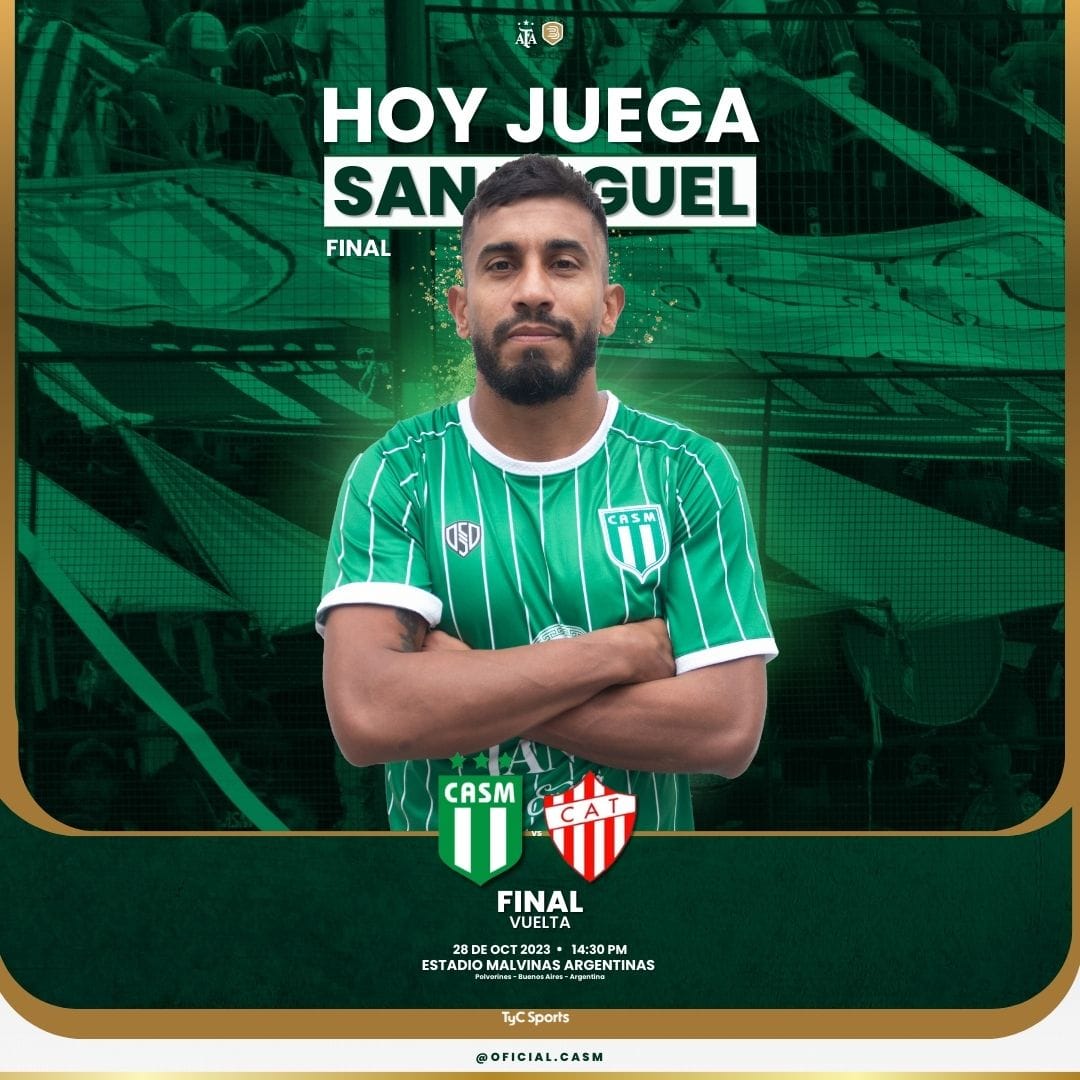 Club Atlético San Miguel on X: ¡ES HOY! FINAL 1°B #SanMiguel 🆚 Talleres ⌚  14.30 hs 🏟️ En casa ⚡ES HOY TRUENO VERDE DE MI VIDA 💚 HOY JUEGA EL  GLORIOSO SAN