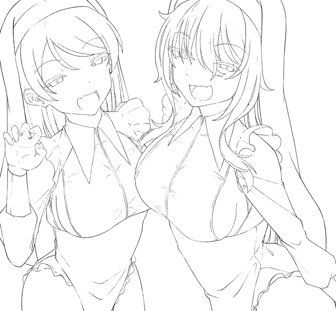 wip ハロウィン用小悪魔シスターちとかれ線画 