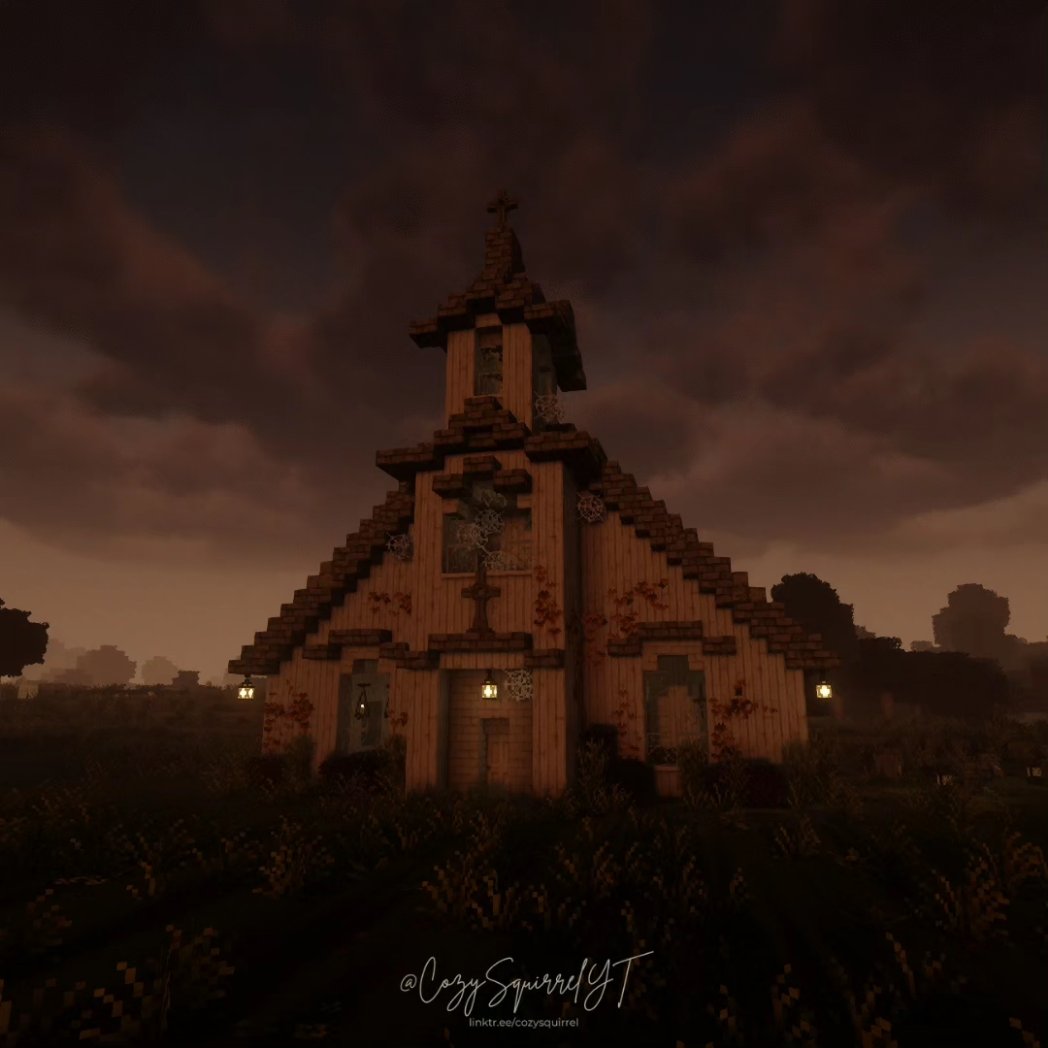 cozysquirrelyt's tweet image. A little closer look at this spooky abandoned church 👀 Full tutorial now up on my YT! Link in comments ❤️ 

The Spooklementary shader is just 🤌. 

📌: #minecraft #minecrafttutorial #minecrafthalloweenbuilds #minecraftshaders #minecraftbuilds #halloween #spookyseason #haunted