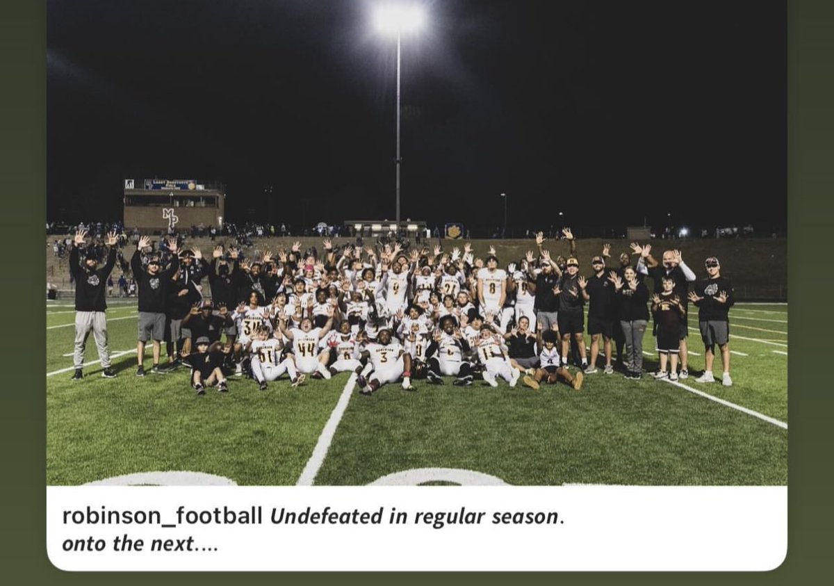 Proud of our boys tonight on beating Mt. Pleasant 49-7!!! 10-0 on the season!!! First time Robinson Football has been 10-0.  On to the playoffs…
#TOGETHER
