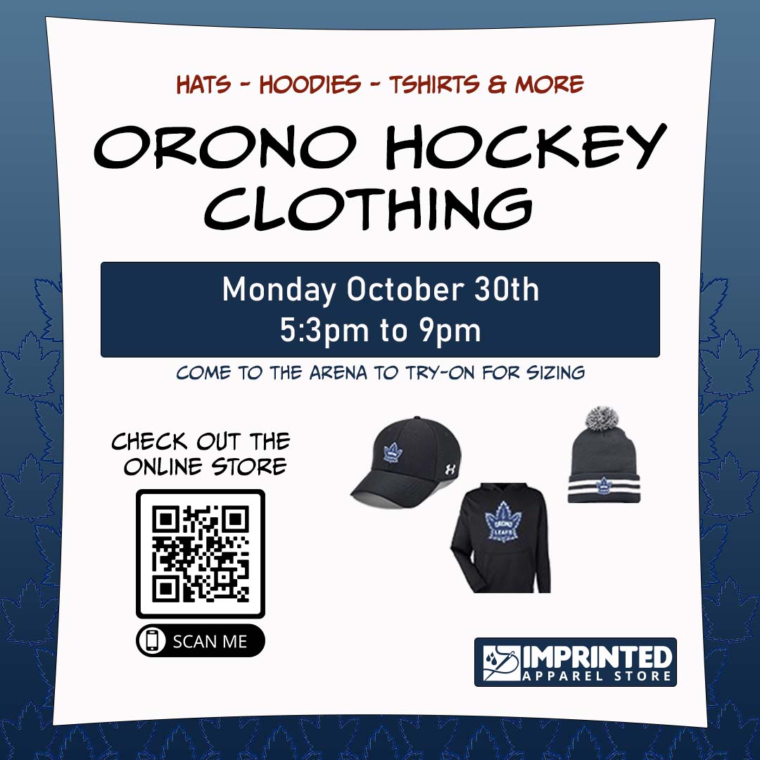OronoAAA's tweet photo. The OAAA is happy to have Imprinted Apparel out to provide our members with the chance to try on before you buy.
Monday evening at Orono Arena.
Make a purchase on Monday and you could win a pair of Pete's tickets for Nov 12th!
Thanks Imprinted Apparel for donating the tickets. https://t.co/1SR8DnKW9O