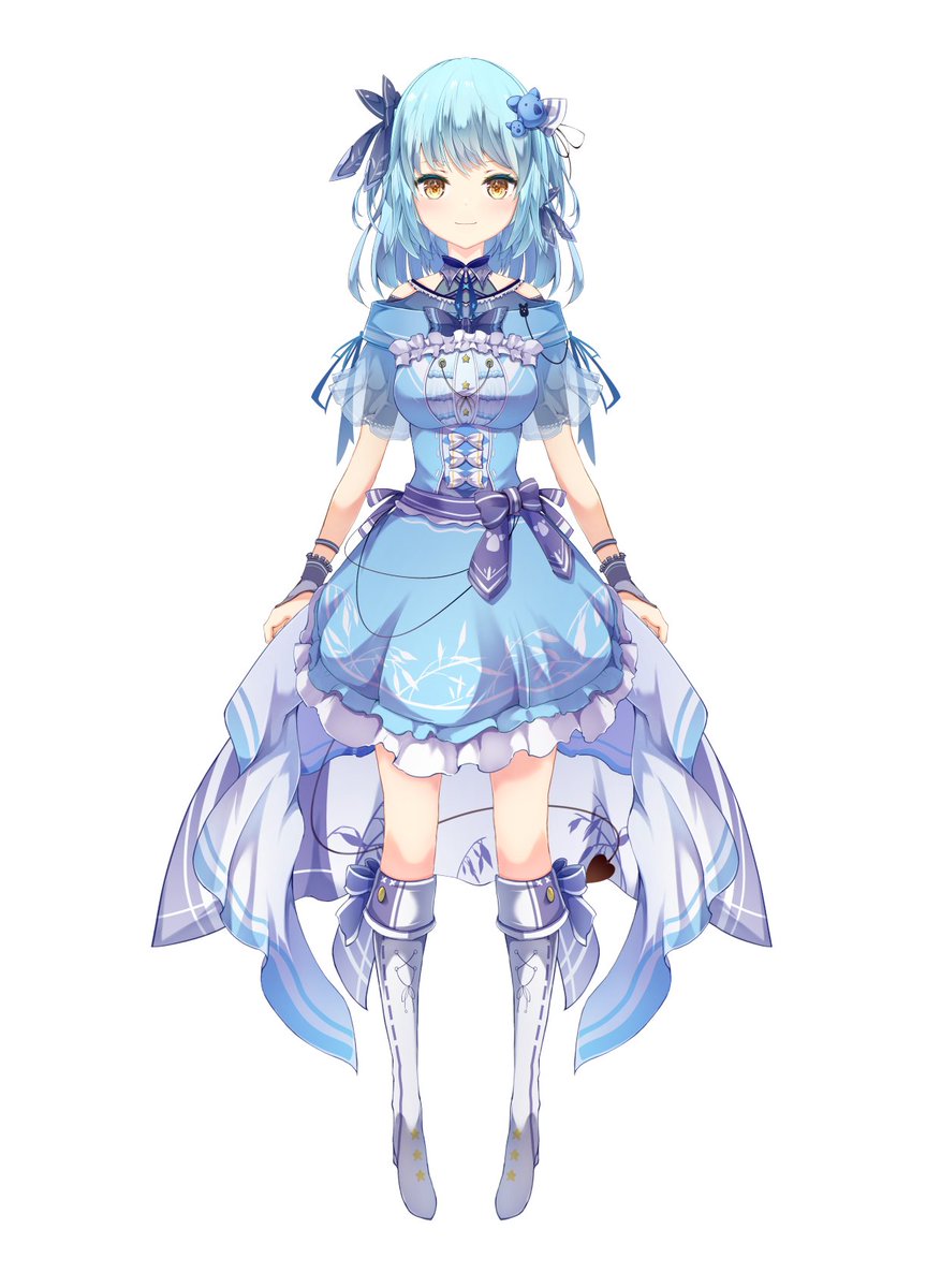 1girl solo blue hair white background dress boots knee boots  illustration images