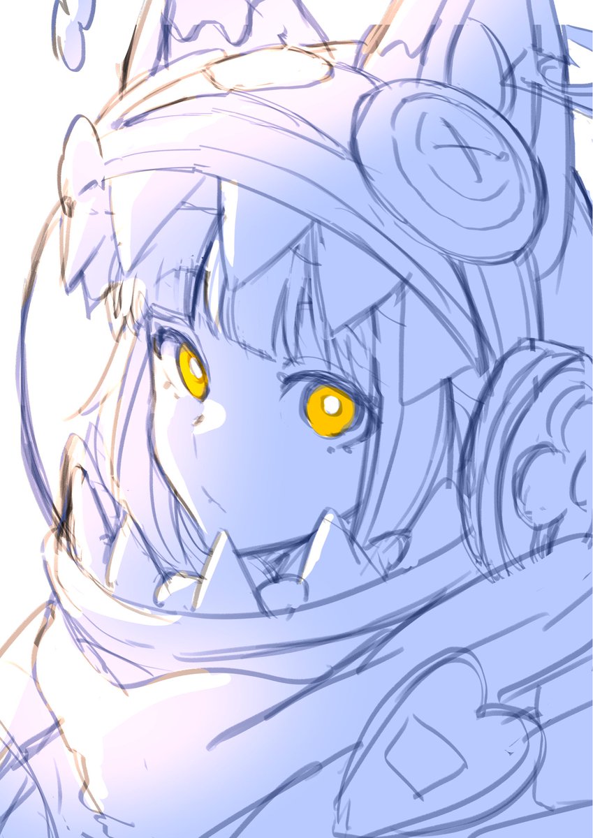 1girl solo animal ears yellow eyes looking at viewer white background sketch  illustration images