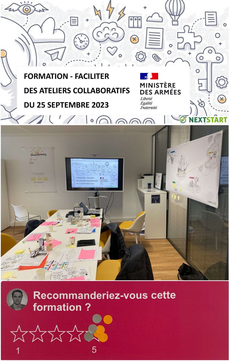 Formation à l'animation des ateliers collaboratifs ! Merci au Ministère des Armées et à la communauté des référents QVCT. Super bien reçu dans les locaux de l'Agence de l'innovation de défense

Contact : hello@nextstart.fr