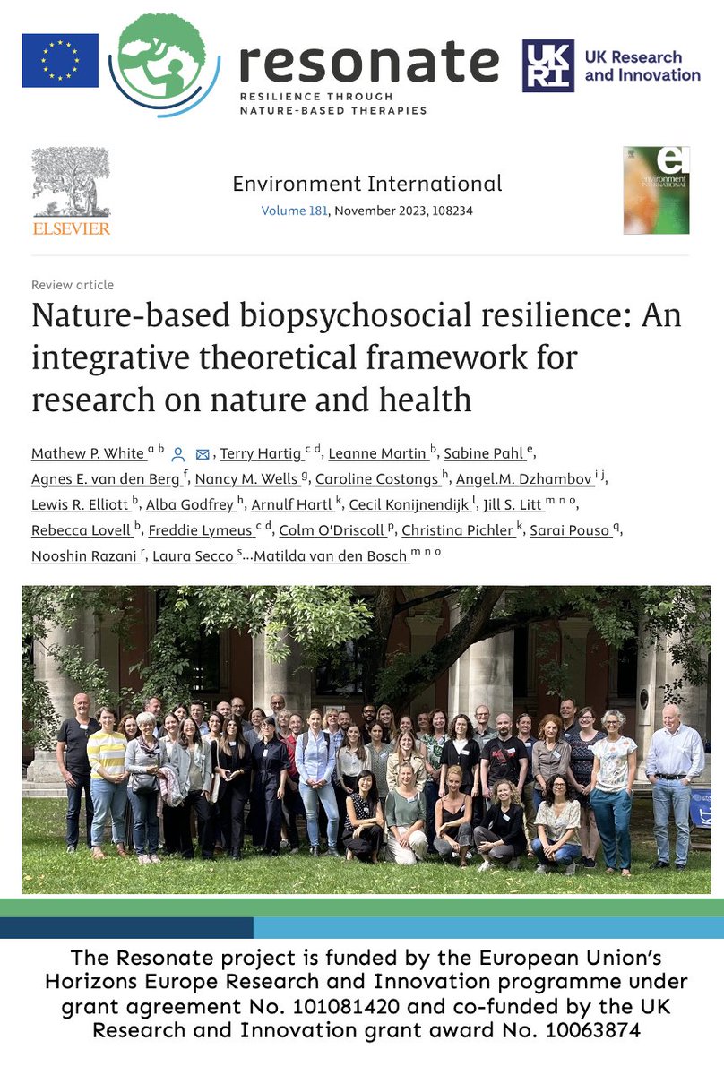 Check out new paper from the @ResonateHorizon project, led by Dr. Mat White & @Piegonetta describing the mechanisms that may be at work in explaining how nature-based experiences affect health and well-being … link below 👇Happy to be a part of this groundbreaking work! 🌱🧠🫀