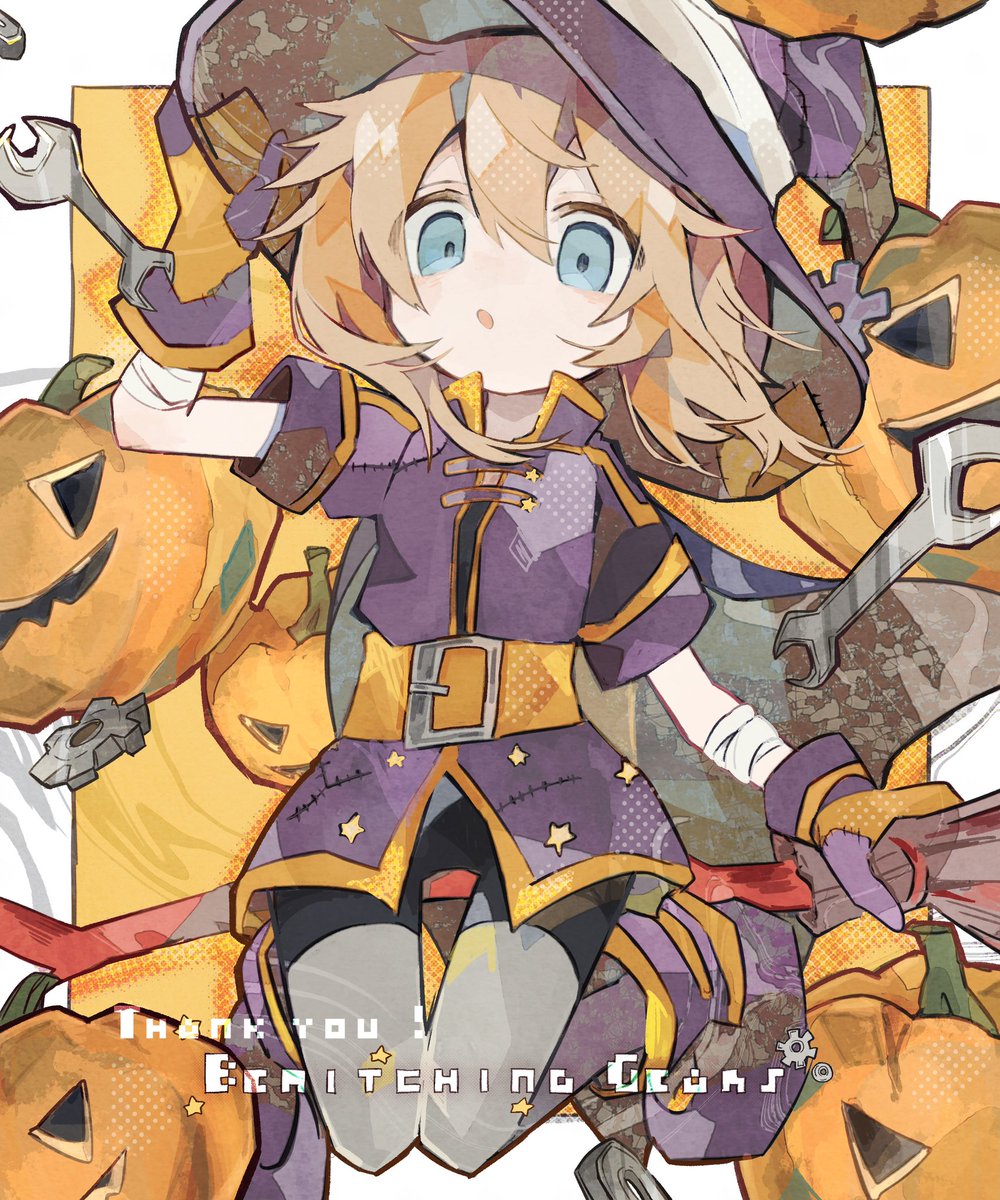 solo hat 1girl blue eyes gloves witch hat halloween  illustration images