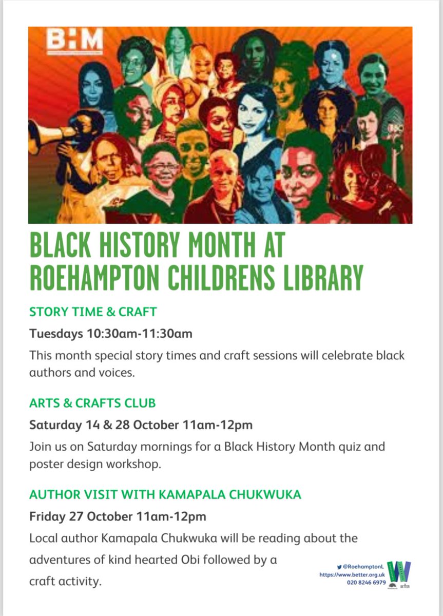 Keep warm and cosy on a cool rainy day and head down to @RoehamptonL Children’s Library from 11am for a #BlackHistoryMonth poster design workshop!