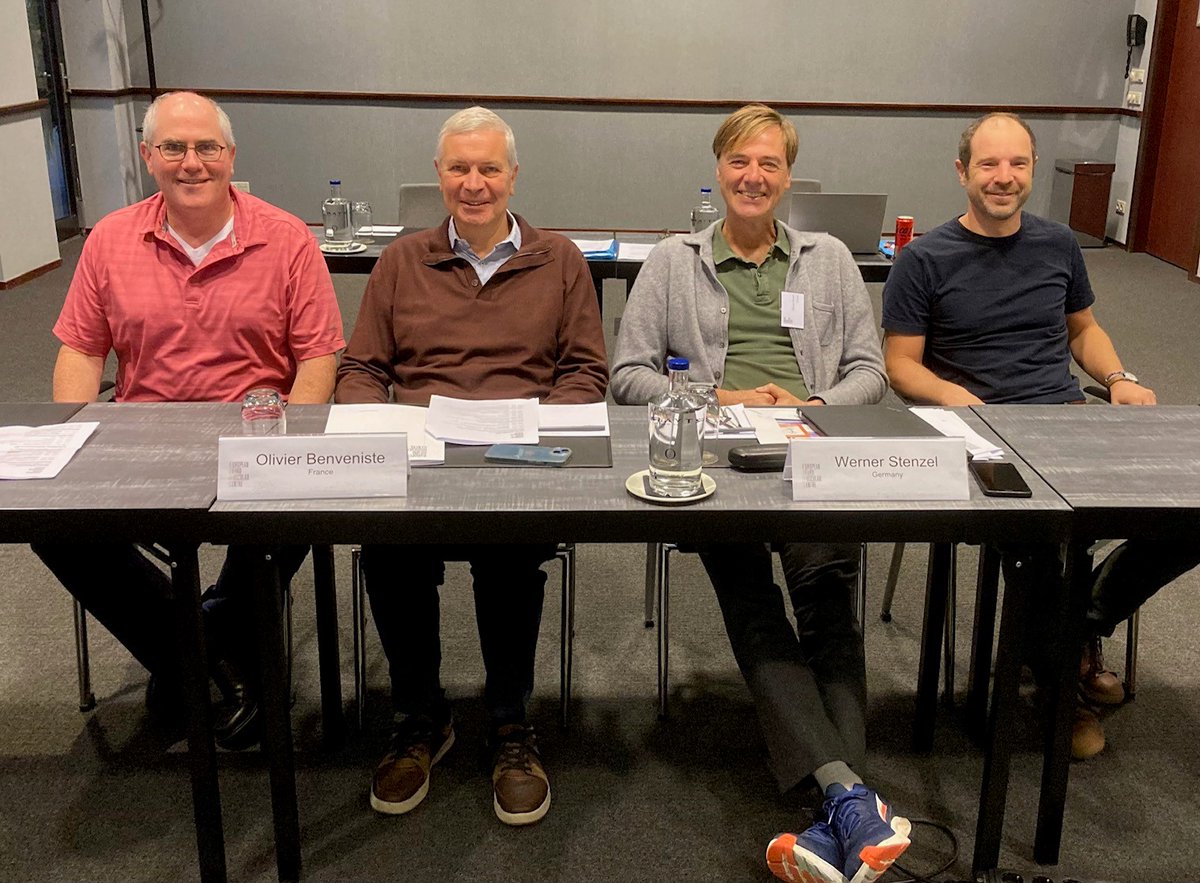 _ENMC's tweet photo. Dr. A. Mammen, Prof. O. Benveniste, Prof. W. Stenzel and Prof. Y. Allenbach, the organisers of the 273rd #ENMC Workshop on Antisynthestase Syndrome (#ASyS) are ready for starting the 2nd day with more presentations and good discussions! https://t.co/n8HW5S57Rb