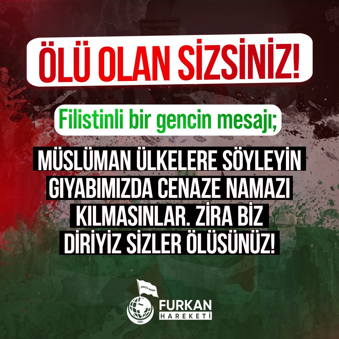Filistinli bir gencin mesajı;   "Müslüman ülkelere söyleyin gıyabımızda cenaze namazı kılmasınlar. Zira biz diriyiz, sizler ölüsünüz!"   Rizespor - Galatasaray #RizevGs Gazzeiçin TekYürek #FilistinDirenişiniDestekliyoruz
