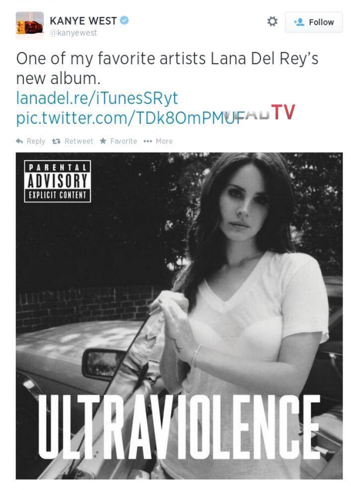 greatestptl's tweet photo. kanye west being a lana del rey fan (2014) https://t.co/2nkeZ7Tbow