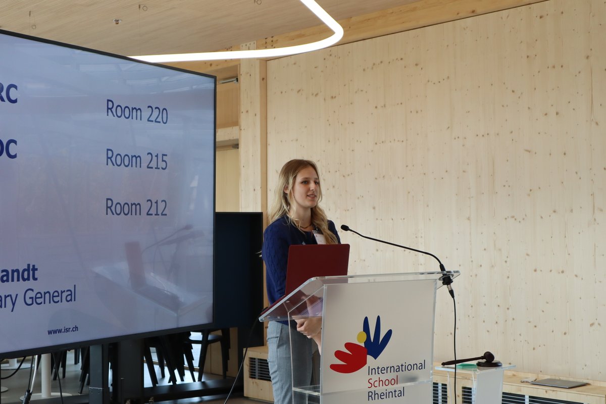 ISRsenior's tweet photo. LIVE Reporting from #RheintalMUN: ISR hosts its first-ever Model United Nations #MUN event.  With over 60 students involved from both ISR and the Swiss International School Basel, ISR students have led and run this inaugural event on our new campus. (photos by Maria and Egor) https://t.co/1dThRZ2n73