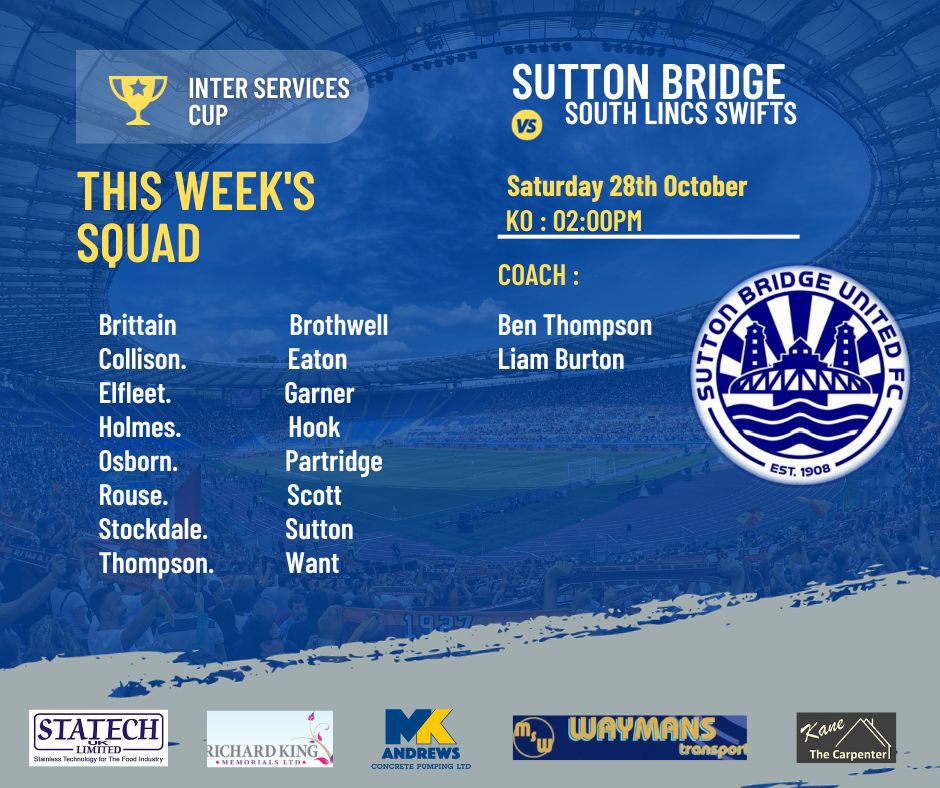 Todays game is a home match against South Lincs Swifts in the Inter Services Cup
