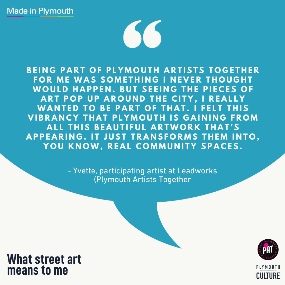 From Yvette, participating artist at Plymouth Artists Together's Leadworks group.

What does street art mean to you? We'd love to know 👇

#madeinplymouth #cultureisalive #plymouthculture #plymouthartiststogether #streetartuk #plymouthart