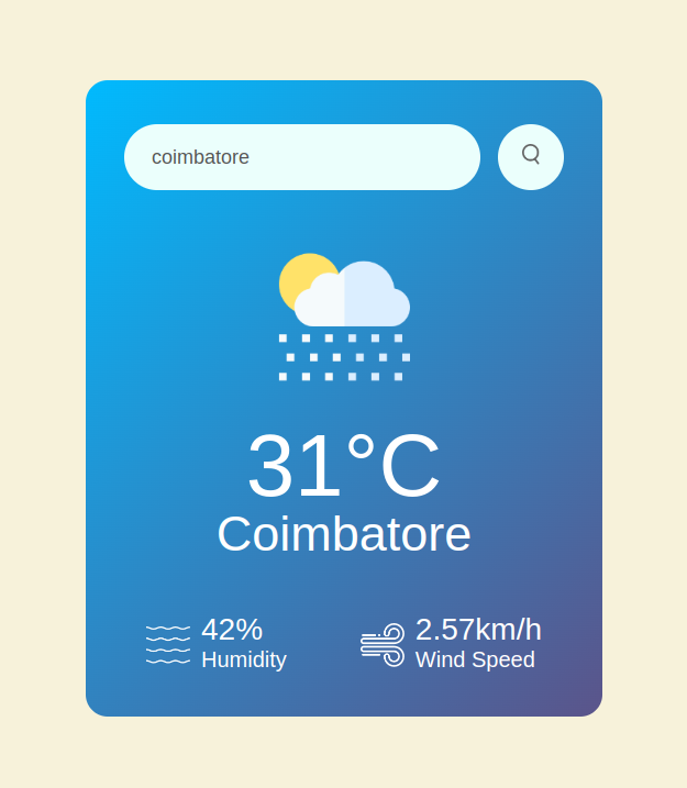 si21652239's tweet photo. 🌦️ Just finished a cool project! 🌧️ Now you can get weather info using a PIN code or place name. If it's not valid, it'll tell you! Plus, the UI changes with the weather. 🌞⛈️ #WeatherApp #CodingFun #UIUX #WeatherInfo

https://t.co/Aa7UXnRWYb https://t.co/70bifaGABD