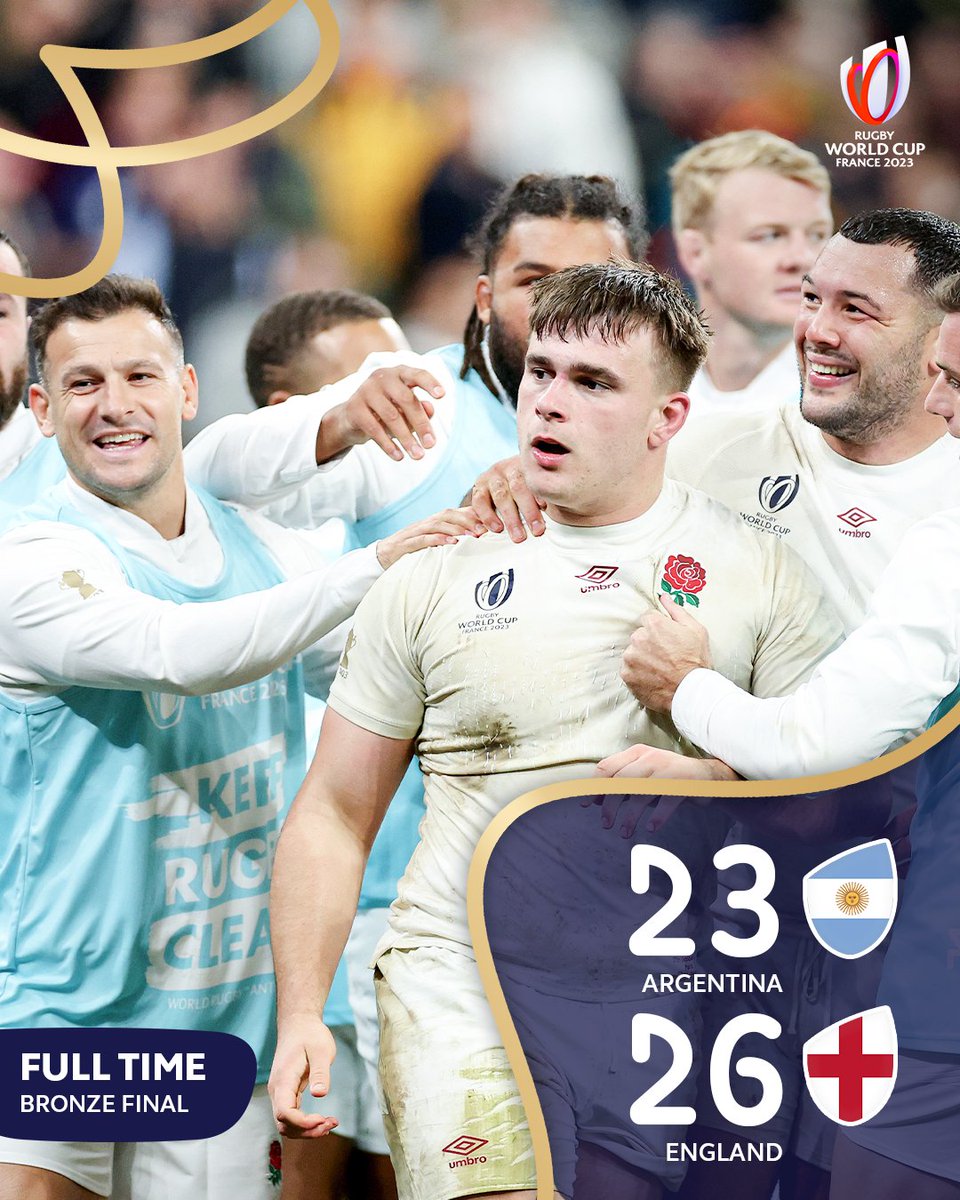 sportstickz's tweet photo. #RWC2023 | Bronze Final Match
Argentina 23-26 England
What a match, Full of emotions England won Bronze Medal in the Rugby World Cup & Argentina fought really hard
#RWCFinal #RWCFinal #RWC23Final #RWC23 #RWC #ARGvENG #ARGENG #ARGvsENG #ENGvARG #ENGvsARG #rugbyworldcup2023 https://t.co/sF1zKTafnc