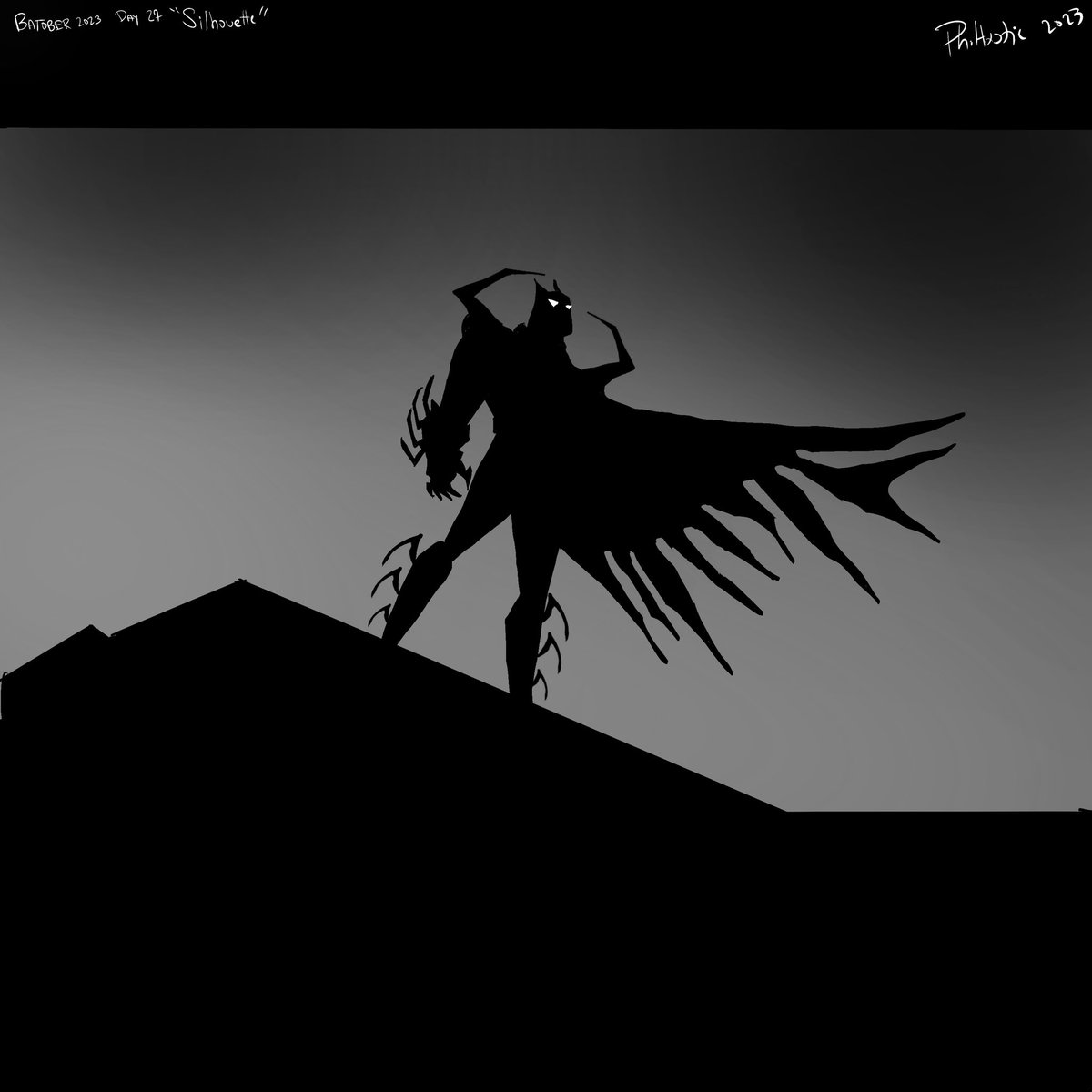 #batober2023 day 27 #silhouette #batman #batober #azrael #jeanpaulvalley #knightfall #knightsend #stdumas #swordofazrael #dc #dccomics #comics #comicbooks #btas #batmantheanimatedseries #intro #art #artwork #blackandwhite #blackandwhiteart #rooftops