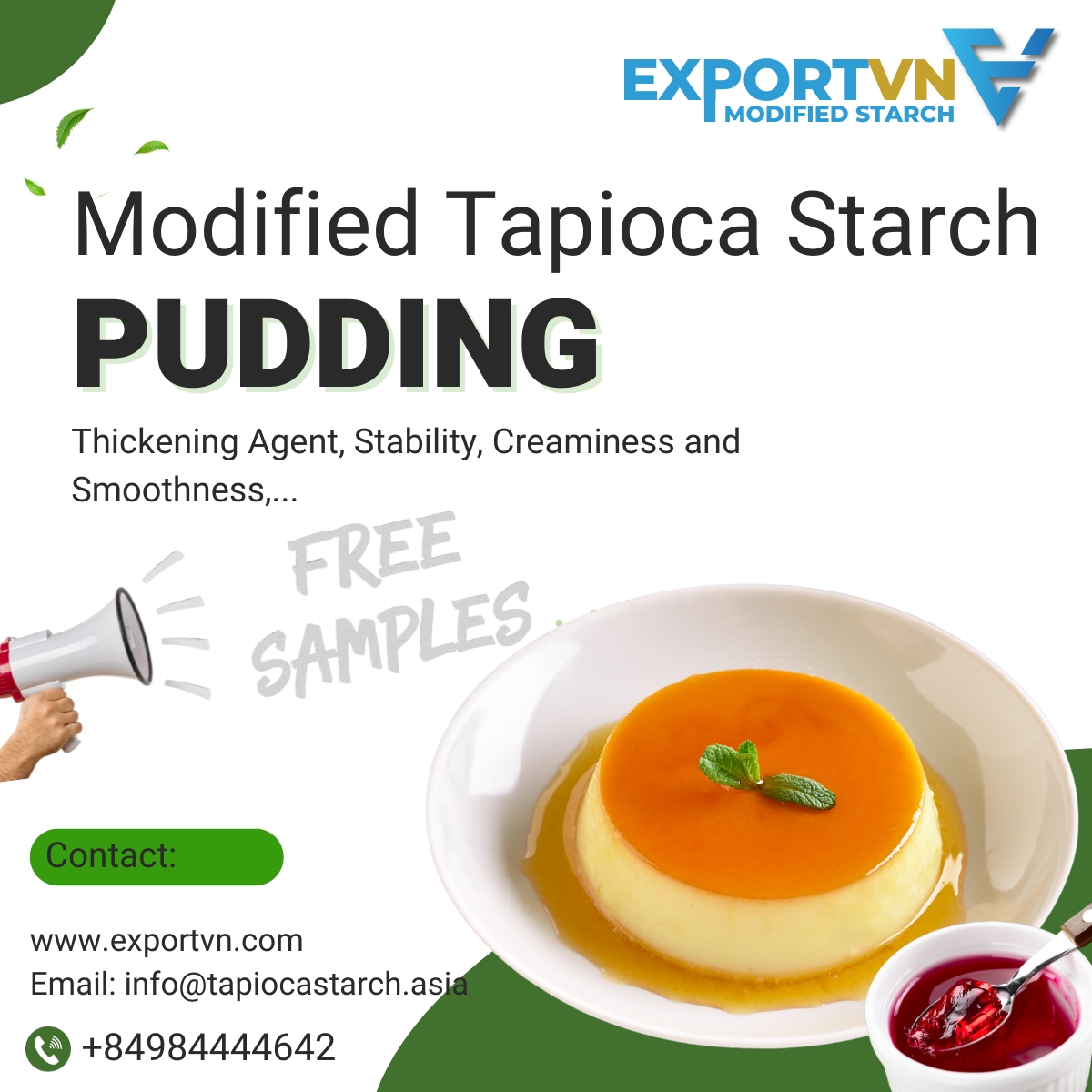 🍮 WHAT TYPE OF MODIFIED STARCH IS USED FOR PUDDING PRODUCTION?

📨 Email: info@tapiocastarch.asia
📞 WhatsApp: +84984444642

#EXPORTVN #Tapioca #TapiocaStarch #GlutenFree #Cassava #Pudding #TapiocaRecipes #TapiocaFlour #DistarchPhosphate #WaxyMaize #SweetPotato #E1442 #E1422