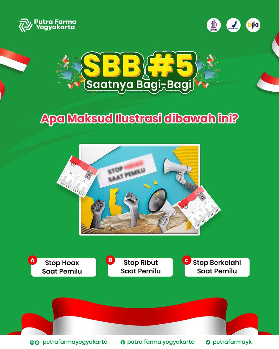 Dalam rangka memperingati Hari Sumpah Pemuda, SBB #5 hadir kembali 🤗

Rulesnya gampang banget!
simak detailnya di bawah 😉

#giveaway #Giveaway #GiveawayAlert #hadiah #sumpahpemuda2023 #HariSumpahPemuda #peringatan #viral #maklon #jasamaklon #maklonminumanserbuk #zonauang