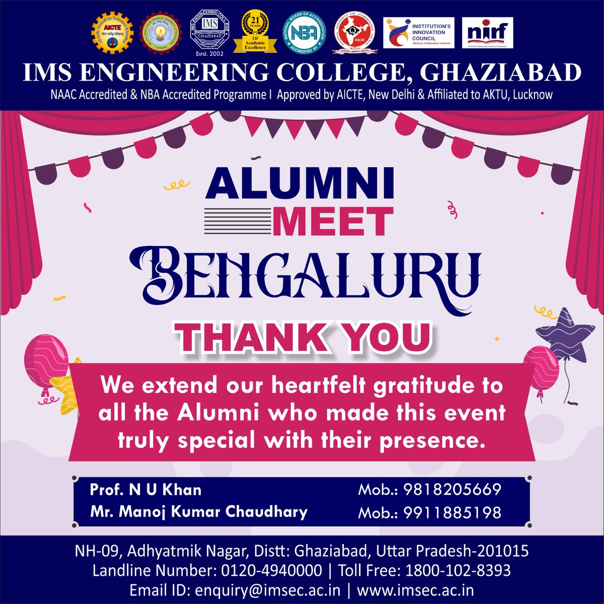 We extend our heartfelt gratitude to all the Alumni who graced the event of Alumni Meet (Bengaluru Chapter – 2023) with their presence and made this event truly special.
.
.
.
#imsec143 #engineeringcollege #colleges #AKTU #bangalore #reconnect #AlumniChapter #nostalgia #bengaluru