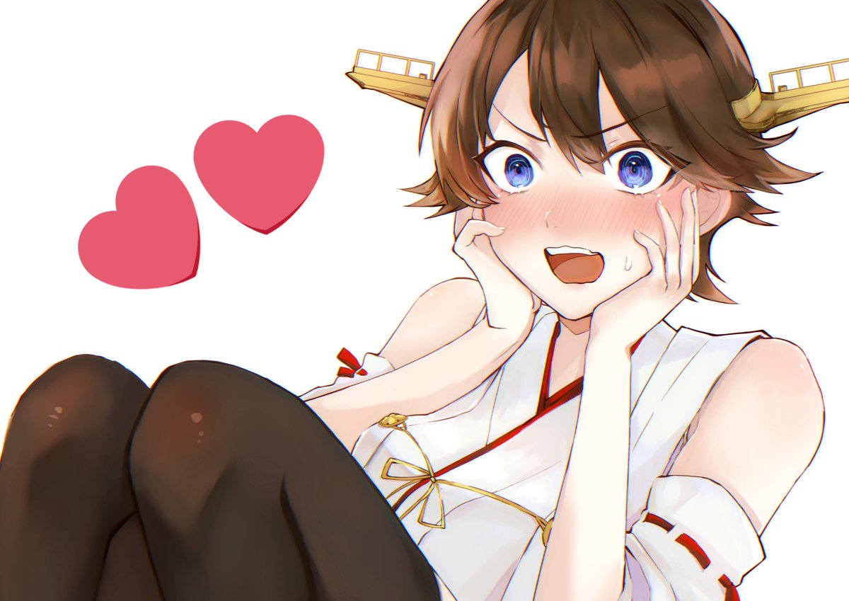 hiei (kancolle) 1girl solo short hair brown hair headgear detached sleeves heart  illustration images