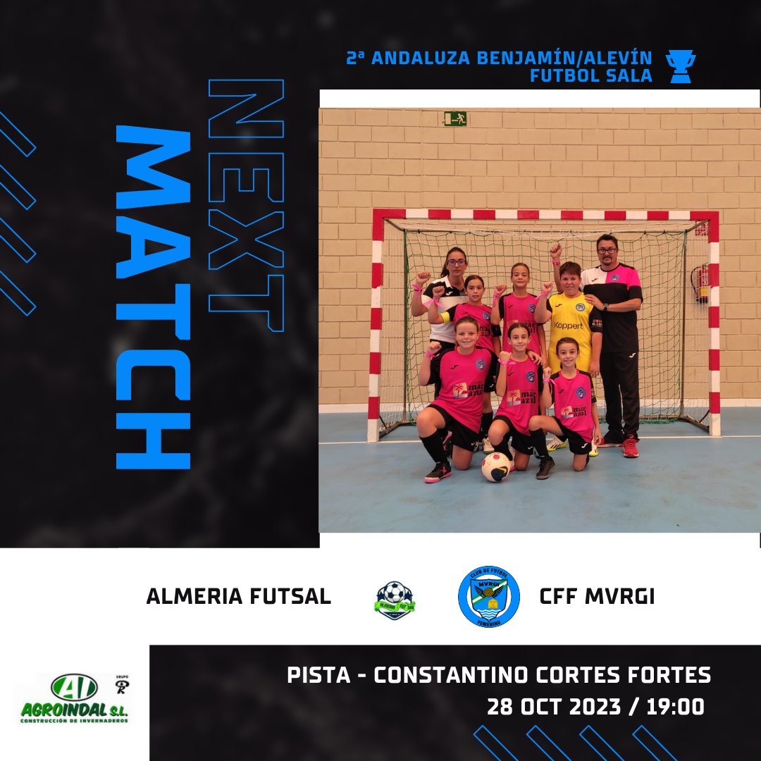 ⚽ Partido Agroindal

➡Esta tarde nuestro Benjamín/Alevín visitará al Almería Futsal en su 2ª jornada de liga de fútbol sala buscando una nueva victoria.

#cffemeninomvrgi
#futbolfemenino
#futfem
#EllasTambienJuegan