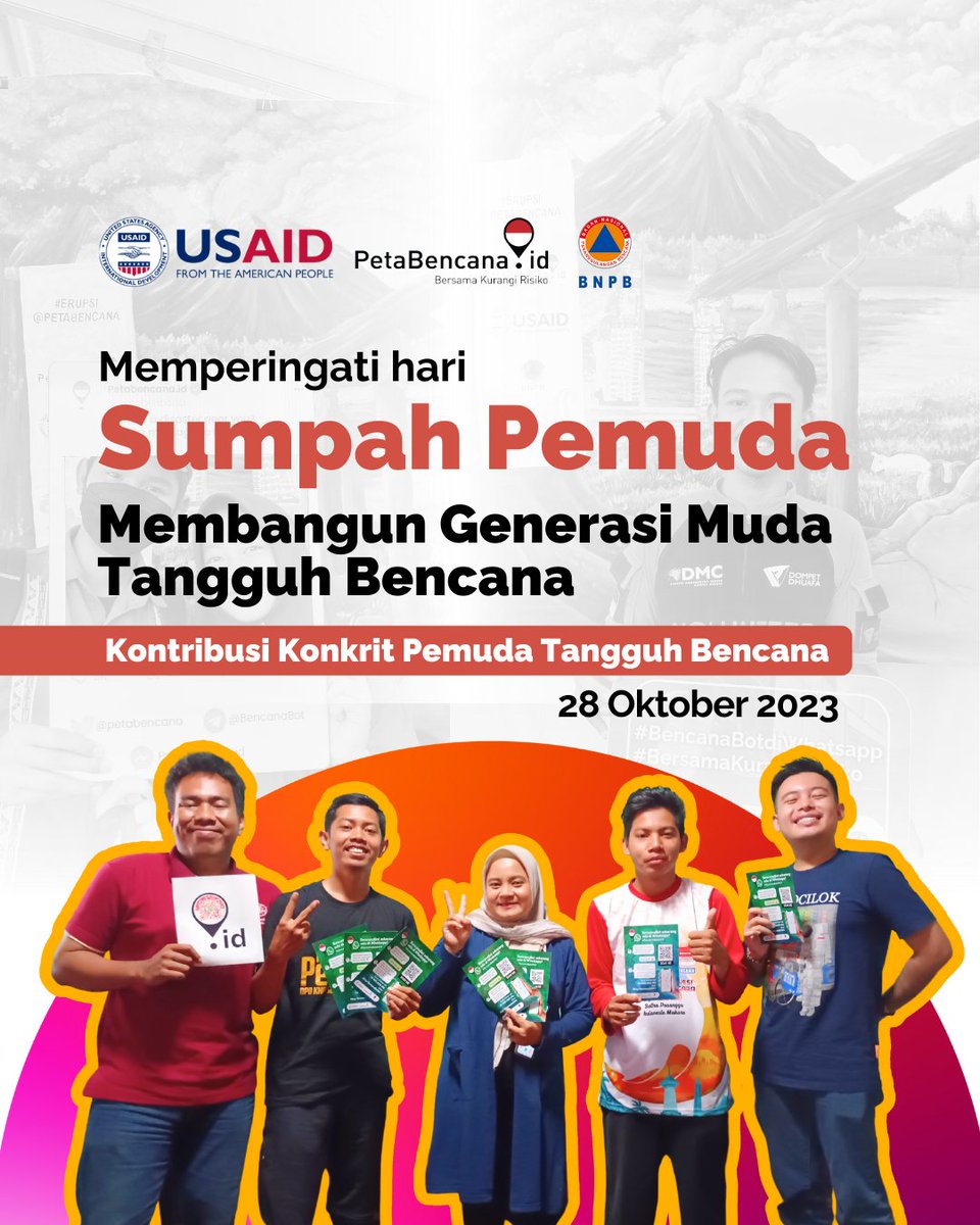 petabencana's tweet photo. Selamat memperingati hari sumpah pemuda bagi seluruh anak muda luar biasa di Indonesia.
https://t.co/9tqSuoWihI sangat berterima kasih serta mengapresiasi seluruh upaya dan kegiatan yang dilakukan oleh para pemuda di Indonesia.
#SumpahPemuda #Pemuda #Youth #DKRB #Indonesia https://t.co/UHfjeN50IV